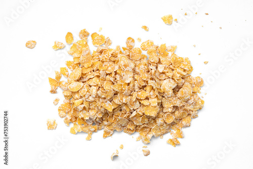 Pile of Sugar-Frosted Flakes of Corn Cereal Scattered on a Transparent Background  with transparent shadow- Ideal for a Quick and Delicious Breakfast