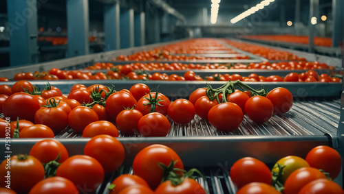 conveyor line with fresh tomatoes production