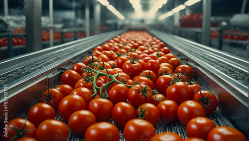 conveyor line with fresh tomatoes process