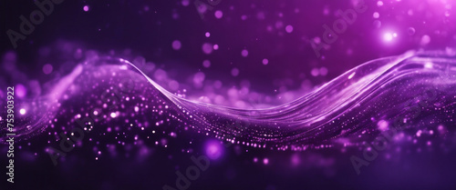 Abstract wave of sparkling lights amidst a purple backdrop.