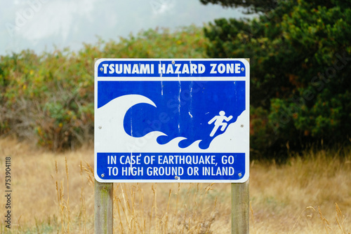 Tsunami Hazard Zone Sign on a Beach photo