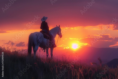 man on a horse at sunset © haxer