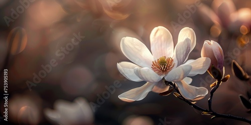 A white flower is on a branch © kiimoshi