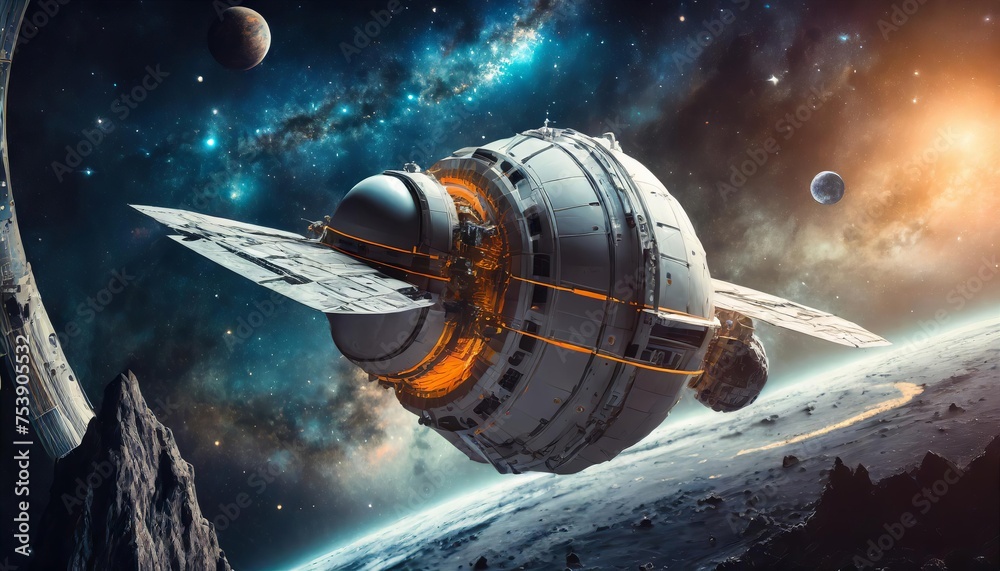 Obraz premium Generated image of a futuristic spacecraft exploring uncharted galaxies, inspired by space exploration concepts 