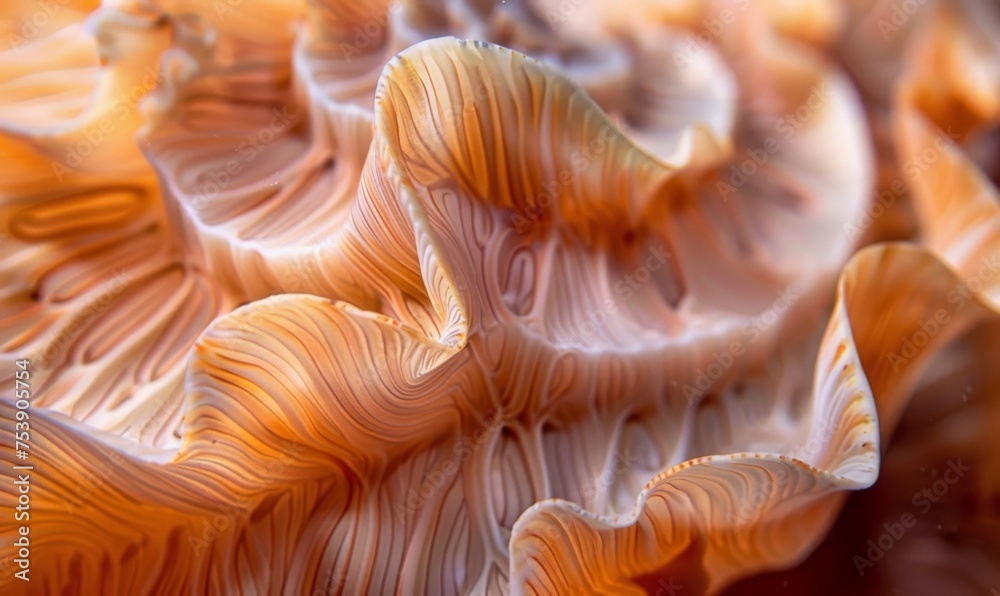 Textures of a seashell's surface in a close-up macro shot