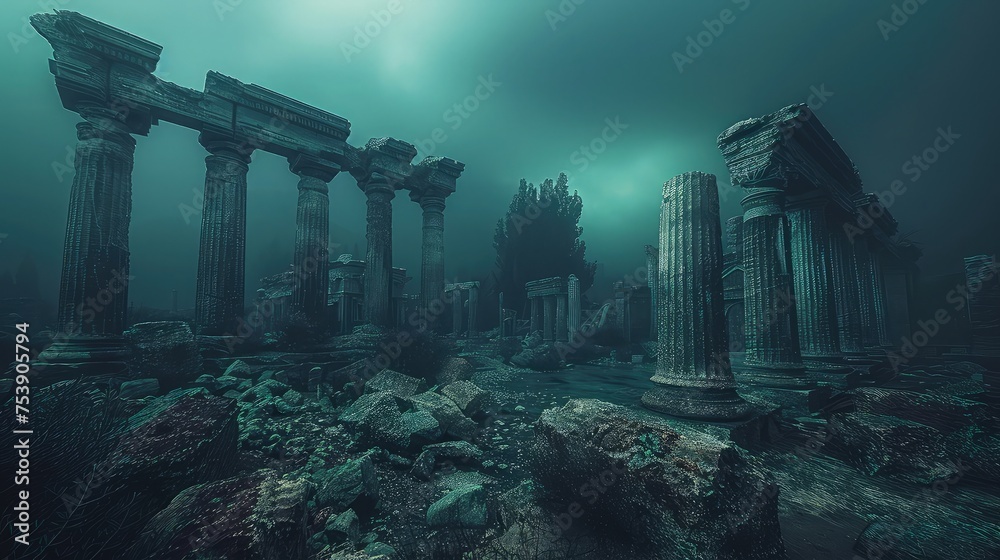 Enigmatic Remnants: Underwater Relics of an Ancient Civilization - obrazy, fototapety, plakaty 