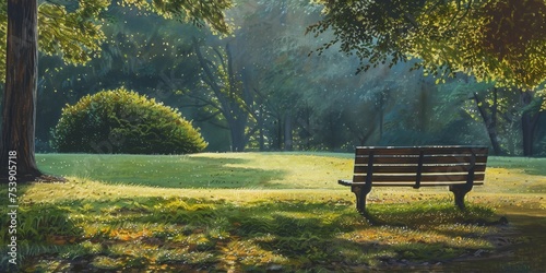A bench is sitting in a park with trees in the background