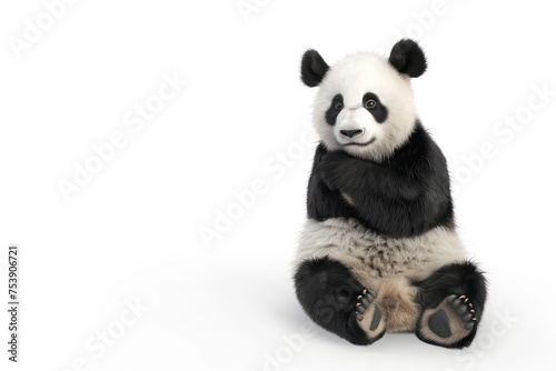 adorable panda bear sitting down on a white background © AAA