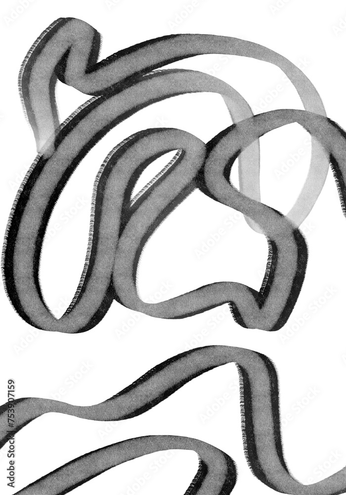 Obraz premium Bold black grey pencil alcohol inks doodle watercolour hand drawn illustration shapes abstract high quality line contour strokes stamp curve white isolated