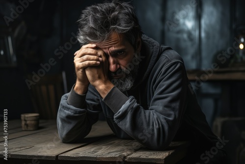Senior man in deep sorrow crying with hands covering head due to depression and sadness