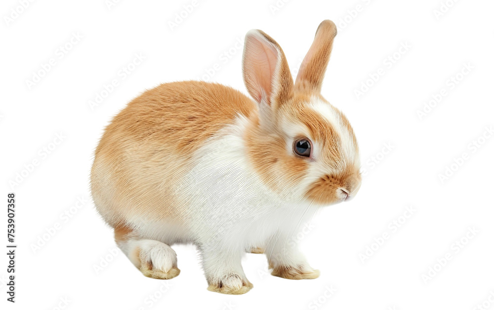 Graceful Tan and White Rabbit Standing Elegantly Isolated on Transparent Background PNG.