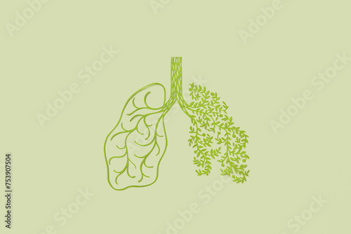 Papercraft green plants forming shape of human lungs photo