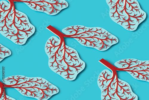 Seamless pattern of infected human lungs made of colored paper