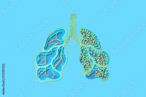 Papercraft structure of human lungs with affected one part photo