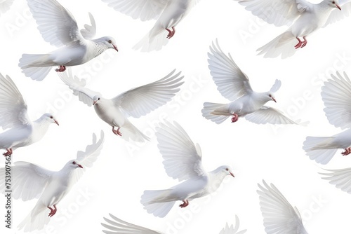 pattern of white doves in flight over a white background © AAA