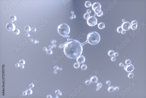 3D Abstract Glass Molecules or atoms . Chemistry Floating Particles. photo