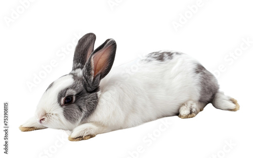 Fluid White and Gray Rabbit in a Stretching Motion Isolated on Transparent Background PNG. photo