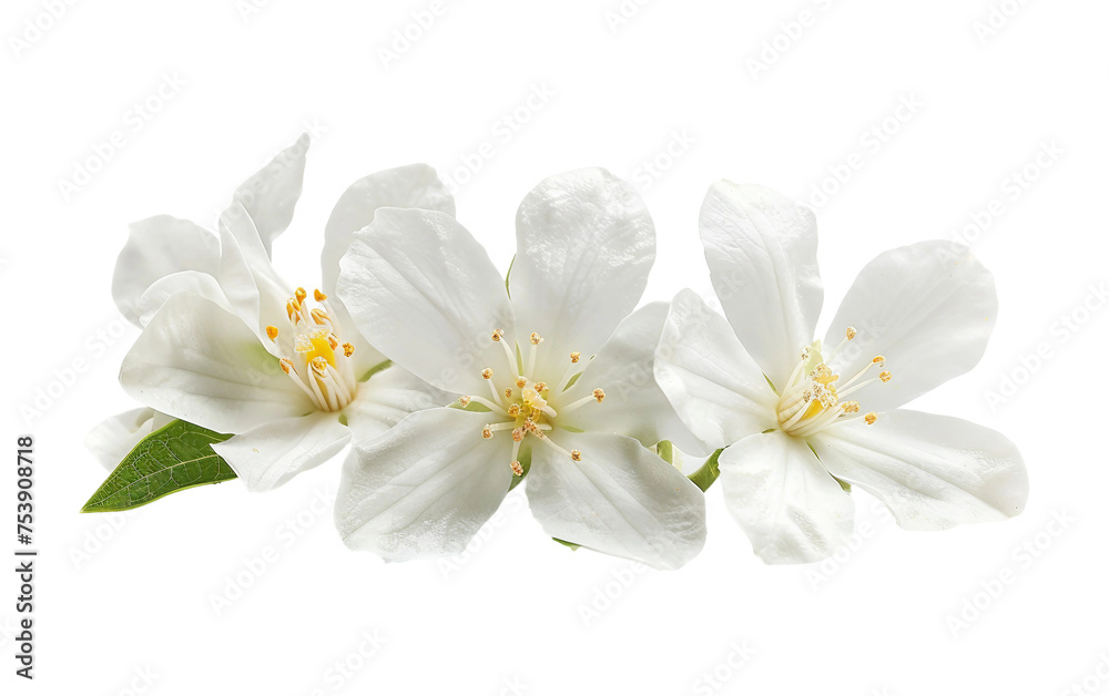Fototapeta premium White Jasmine Delicate Blossoms Isolated on Transparent Background PNG.