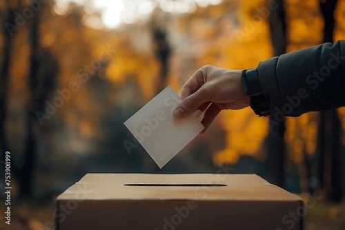 A person carefully places a paper into a box.