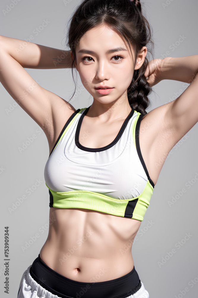 Gorgeous Young Female Sports Model - Active Woman - Beauty with Perfect Fine Features - Beautiful Smooth Hair - Model for Sportswear