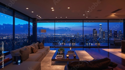 beautiful luxury apartment with views of the city at night in the United States in high resolution and quality