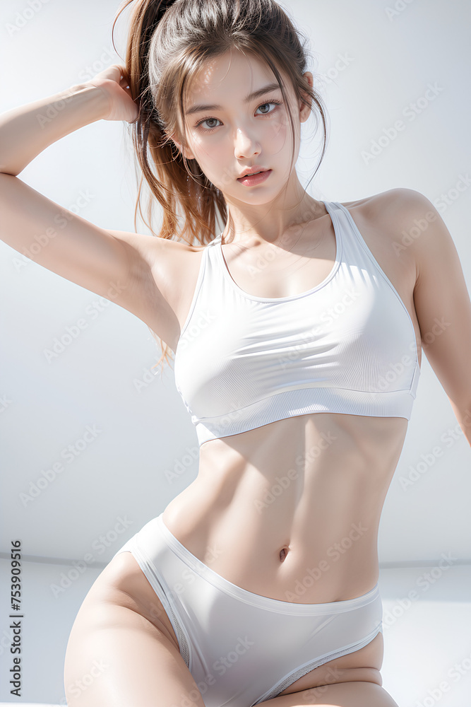 Fototapeta premium Gorgeous Young Female Sports Model - Active Woman - Beauty with Perfect Fine Features - Beautiful Smooth Hair - Model for Sportswear