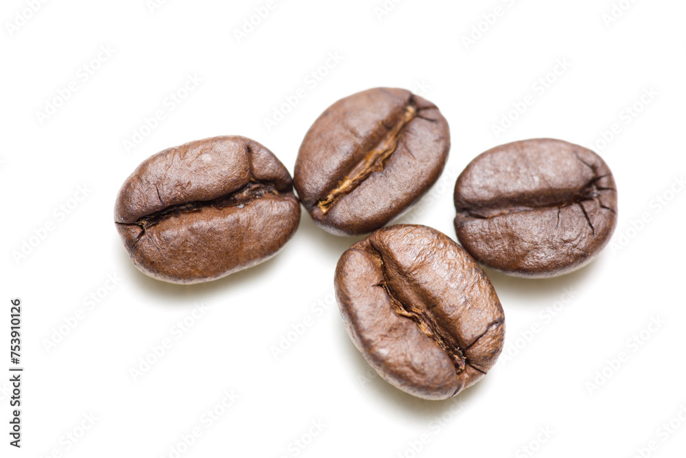 Aromatic Delight: 4K Ultra HD Image of Close-Up of Roasted Coffee Beans on White Background Aromatic Delight: 4K Ultra HD Image of Close-Up of Roasted Coffee Beans on White Background