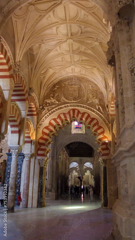 Scalloped edges on an arch in the Mosque-Cathedral in Cordoba, Spain