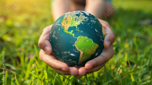 Earth Day hands holding a green planet with leaves