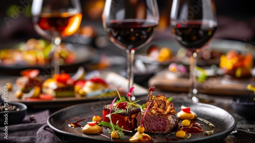 Gourmet Expressions, Dishes and Red Wine