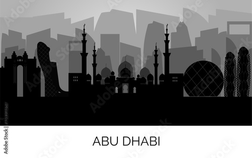 Abu Dhabi UAE 2024 skyline silhouette. Black Abu Dhabi city design isolated on gradient background, vector sights