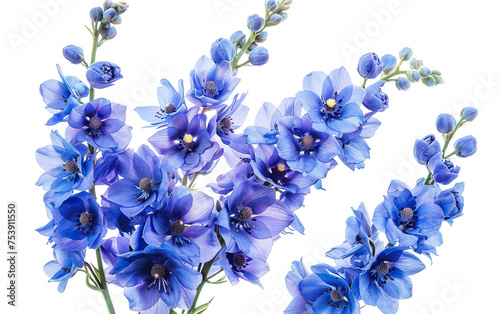 Tall Spikes of Blue Delphinium Blooms Isolated on Transparent Background PNG. photo