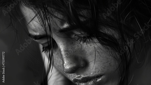 closeup photo portrait of a sad depressed lonely girl. feeling bad down and sick. wallpaper background 16:9