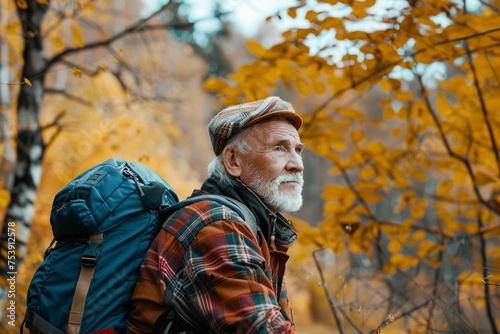Elderly Man Hiking in the Woods