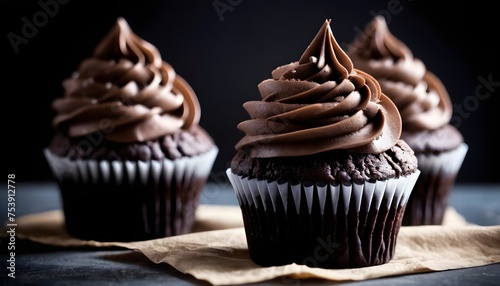 Chocolate cupcakes on dark background macro