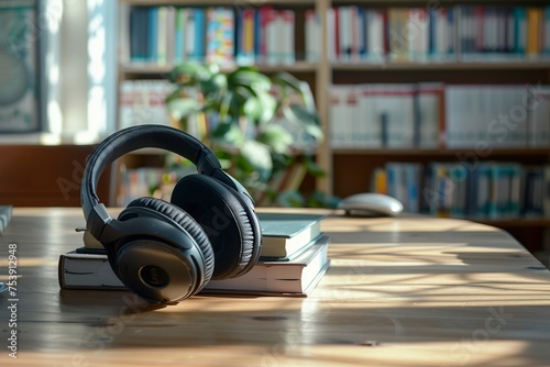 Headphones Resting on Stack of Books