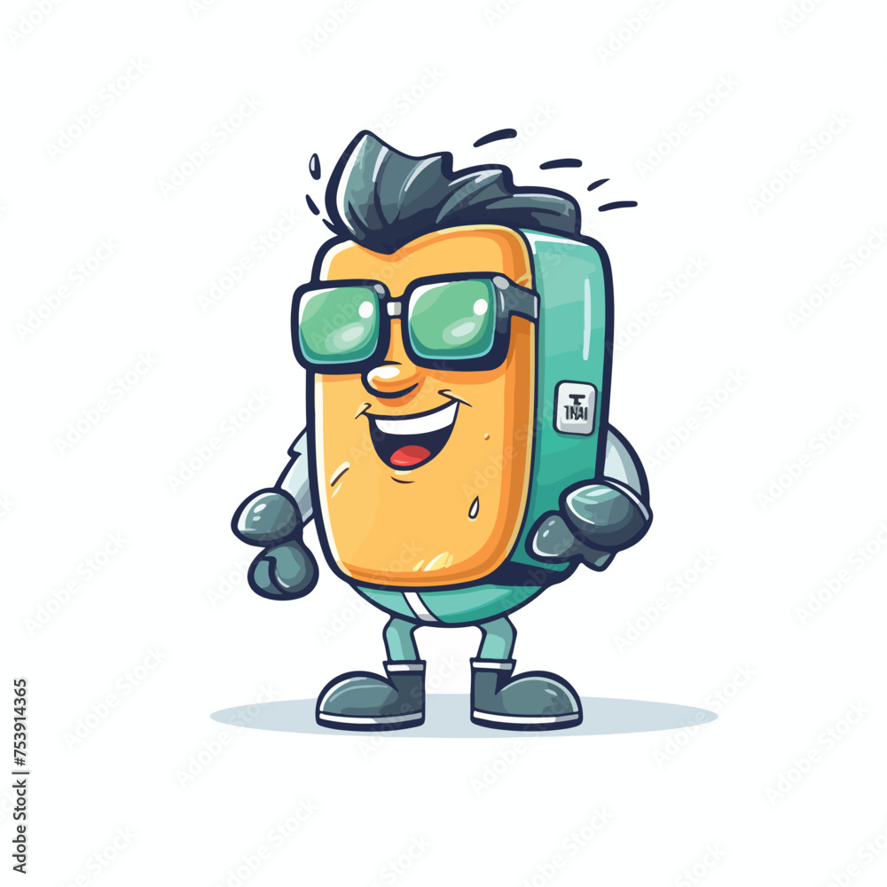 The muscular battery character is posing showing his