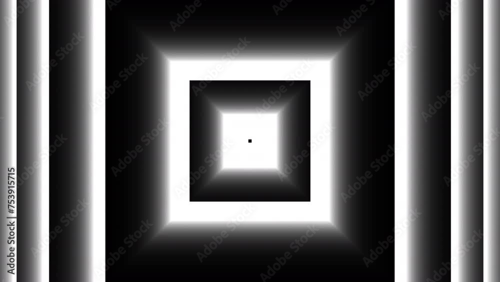 Dynamic White Square Tunnel Passage on Black Background Dynamic White Square Tunnel Passage on Black Background