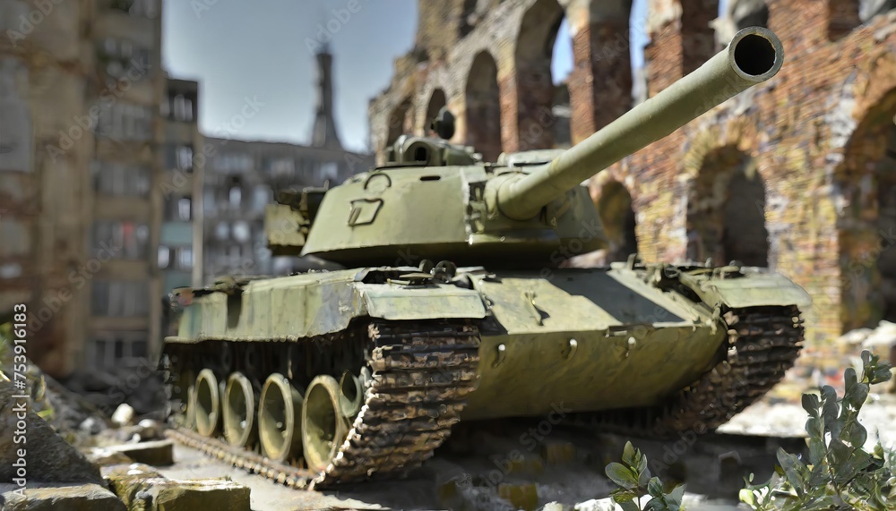 Generated image of tank in a ruined city Generated image of tank in a ruined city