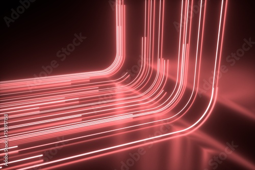 Reflected Red neon light trail inside tunnel or dark room. photo
