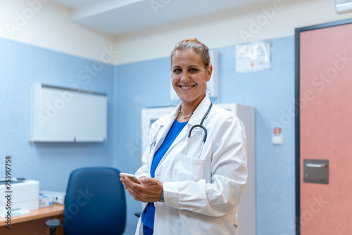 portrait of a smiling female doctor in his office. photo