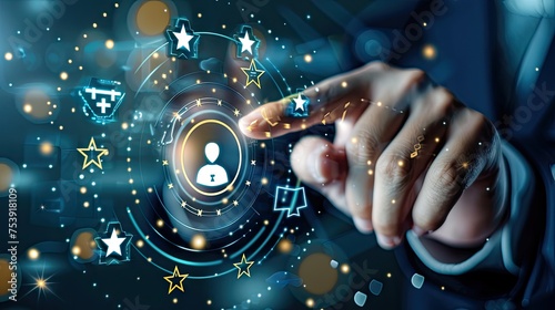 Customer Satisfaction Concept, Businessmen Touch The Customer Satisfaction Icon On The Icon Of The Best Excellent Business Rating Experience. Satisfaction Feedback Survey. 