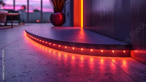 A catwalk illuminated with red light. © Nataliia