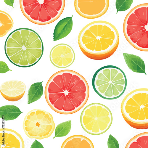 Watercolor seamless pattern with citrus fruits. Flat