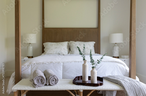 Luxury bedroom with canopy bed in Modern Home with nobody