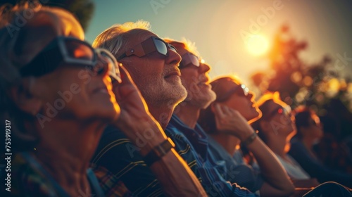 group of people with glasses watching an eclipse photo