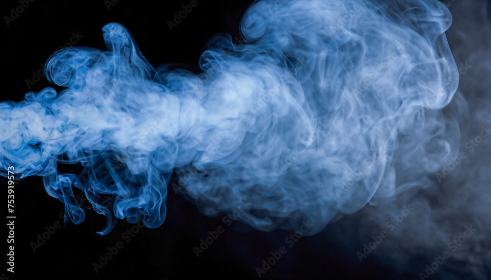 Fototapeta premium Abstract blue smoke steam moves on a black background. image of an isolated light