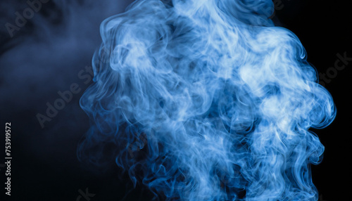 Abstract blue smoke steam moves on a black background. image of an isolated light