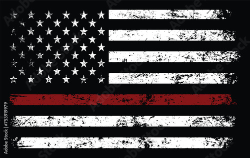 Digital illustration of the flag of the USA with a red line for firefighters photo