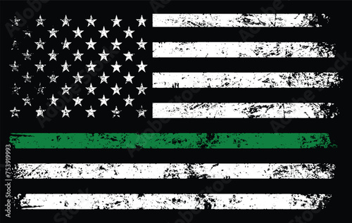 Digital design of the USA flag with a green line for border patrol,park rangers,and federal agents